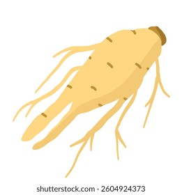 Clean ginseng root icon with soft yellow color, fine line details, and natural root shape, crafted in flat style to represent traditional herbal power.

