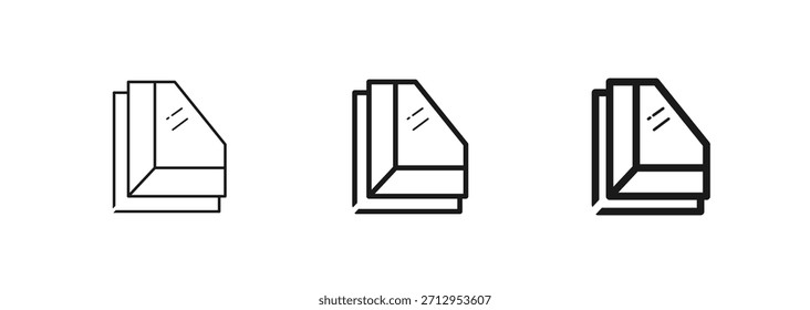 Un icono de panel de vidrio limpio que muestra un simple panel de vidrio de ventana con reflejo. Icono de acristalamiento para diseño de ui, guías de materiales de construcción o niveles de aislamiento de ventanas de etiquetado. Variaciones de contorno delgadas y audaces