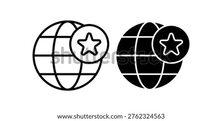 Clean globe icon with star symbol representing favorite rating bookmarking and popular content suitable for apps reviews e commerce and digital platforms
