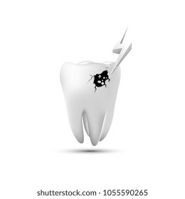 Clean and glossy 3d realistic tooth isolated on white background, Decayed tooth,Protection concept. 