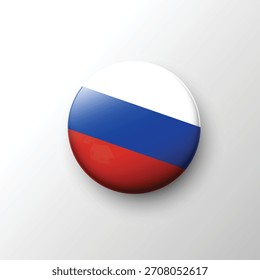 Un ícono circular limpio y brillante con la bandera de Rusia con sus Horizontales rayas blancas, azules y rojas en un suave estilo 3D reflectante.