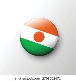 A clean glossy circular icon of the Niger flag, highlighting its orange, white, and green stripes with the centered orange sun disc in a smooth 3D finish.