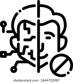 Clean glyph icon for blocking deepfake content. Great for use in AI security systems, facial verification tools, or media filtering platforms.