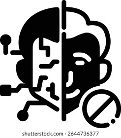 Clean glyph icon for blocking deepfake content. Great for use in AI security systems, facial verification tools, or media filtering platforms.