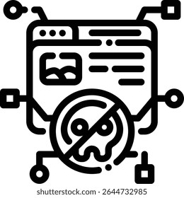 Glifo limpo que representa a detecção de conteúdo digital tóxico ou nocivo. Usado em sistemas de comentários inteligentes e aplicação de diretrizes da comunidade.