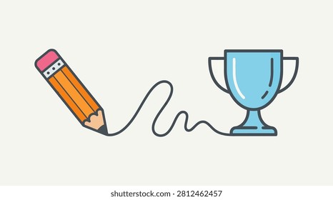 Clean graphic depicting a straightforward journey from sketching to achieving goals.