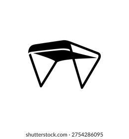 A clean, graphic depiction of a hang glider in a bold black silhouette style.
