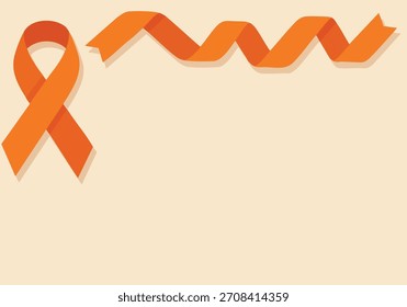 Gráfico limpio con una cinta de conciencia naranja y un Anuncio naranja que fluye decorativo sobre un fondo crema suave