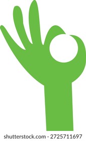 Clean graphic of a green hand making the 'OK' gesture, showing approval
