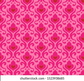 Clean Graphic Heart Damask in Bold and Bright Pinks and Reds that would be good for Valentines Day or Love