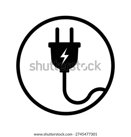 Clean graphic icon representing electrical power and connectivity. Ideal for technology websites, energy sector branding, or digital interfaces. Black and white vector style.