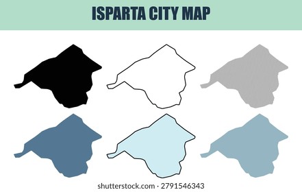 A clean graphic presentation of Isparta's urban boundaries with diverse visual interpretations for navigation or regional branding.