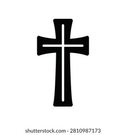 Clean graphic representation of a Christian cross in silhouette. Ideal for faith-based messaging spiritual concepts or as a design element.