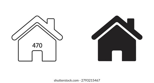 Clean graphic representations of a dwelling one with an address number the other solid. Ideal for property development marketing.