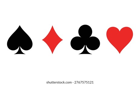 A clean graphic showcases the four standard playing card suits in contrasting black and red colors.