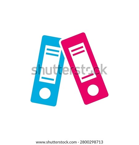 Clean graphic two file binders one blue and one pink with blank tabs for labeling information. Ideal for business and administrative concepts.