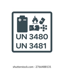 A clean graphic of a UN 3480 and UN 3481 lithium ion battery warning label used for marking hazardous materials during commercial shipping and transport.