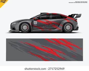 Ilustración vectorial de librea de coche de carreras gris y rojo limpio