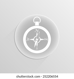 Clean gray vector flat compass symbol icon on a white button with shadow