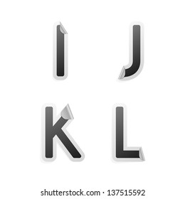 Clean gray vector sticker alphabet, i, j, k, l