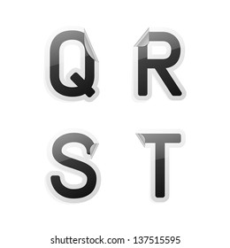 Clean gray vector sticker alphabet, q, r, s, t