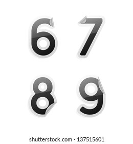 Clean gray vector sticker alphabet, 6, 7, 8, 9