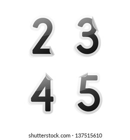 Clean gray vector sticker alphabet, 2, 3, 4, 5