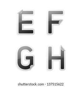 Clean gray vector sticker alphabet, e, f, g, h