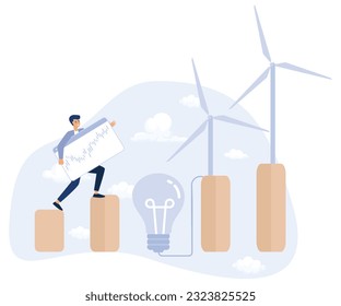 Clean green energy concept, Alternative energy, sustainable eco system, renewable sources, wind turbine, solar panels, green economy, flat vector modern illustration