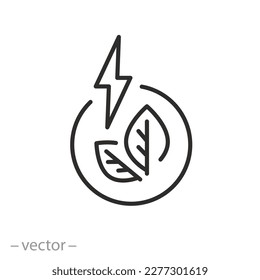 icono de energía verde limpia, ahorro de electricidad, concepto ecológico, fuentes renovables alternativas, símbolo de línea delgada sobre fondo blanco - ilustración de vector de trazo editable eps10