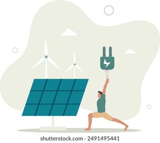Clean green energy sources.flat design.illustration with people.