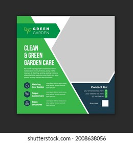 Clean and green garden care social media post template. Lawn mower garden or landscaping service social media post .