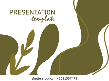  Clean green presentation slide with abstract leaf shapes and flowing lines. Ideal for eco topics, wellness branding, or modern reports.