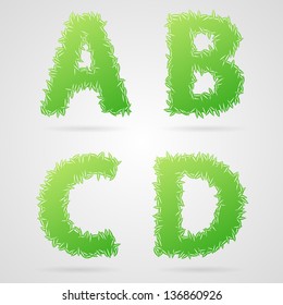 Clean green vector leaf alphabet, a, b, c, d