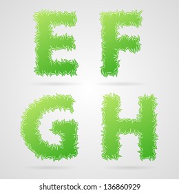 Clean green vector leaf alphabet, e, f, g, h