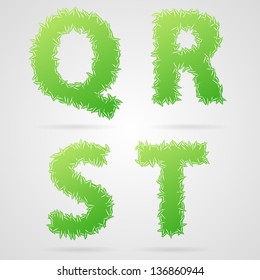 Clean green vector leaf alphabet, q, r, s, t