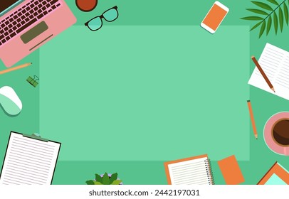 Clean Green Work Desk with Copy Space in the Middle