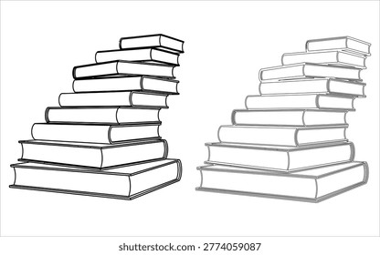 A clean hand drawn line art illustration featuring two stacks of books arranged in a staircase formation, perfect for educational or reading concepts.