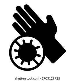 Clean hand solid icon, hand washing concept. Vector graphics. Palm and no bacteria badge sign on white background, glyph style icon for mobile or web design