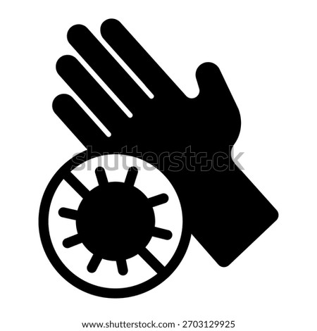 Clean hand solid icon, hand washing concept. Vector graphics. Palm and no bacteria badge sign on white background, glyph style icon for mobile or web design