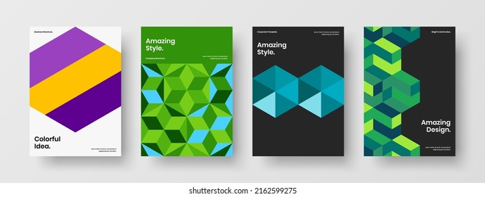 Clean handbill A4 design vector illustration composition. Isolated geometric shapes corporate brochure template collection.