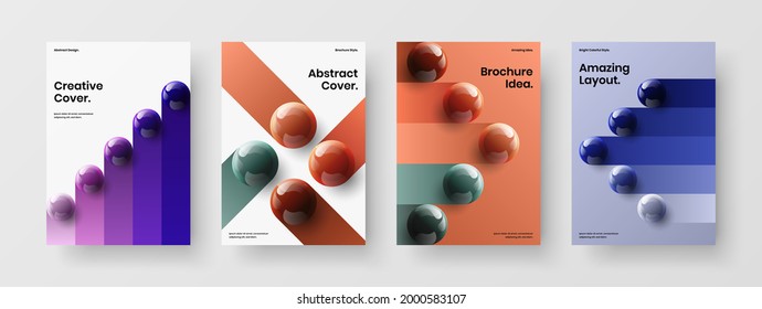 Clean handbill A4 vector design illustration composition. Premium realistic spheres placard template collection.