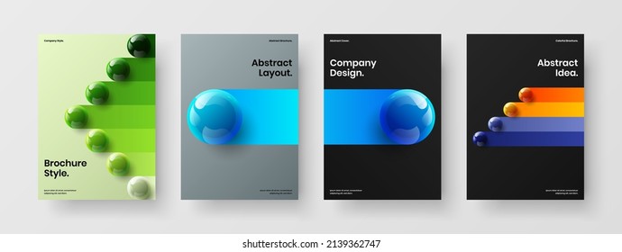 Juego de concepto de diseño vectorial A4 de la lista de mano limpia. Nuevo paquete de diseño de postales de esferas 3D.