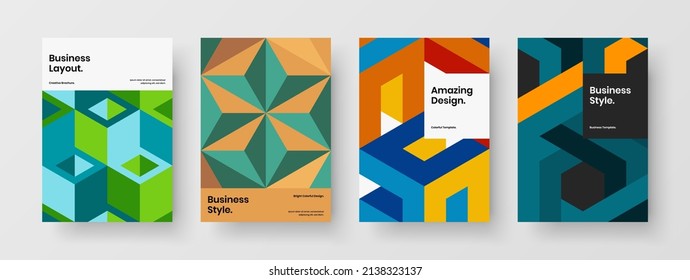 Clean handbill vector design concept bundle. Amazing mosaic tiles pamphlet illustration collection.