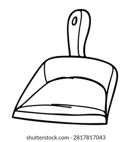 A clean hand-drawn doodle of a standard household dustpan used for sweeping and cleaning, isolated on a white background.
