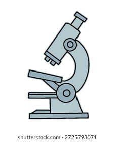 Eine saubere, handgezeichnete Illustration eines Labormikroskops, das für wissenschaftliche Forschung, Biologie und Chemiestudien verwendet wird.