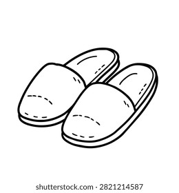 A clean hand-drawn illustration of two cozy indoor slippers, presented in a minimalist doodle style isolated on a white background