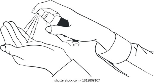 Clean hands alcohol spray on white backgrond.