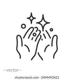 clean hands icon, shiny palms, line vector illustration