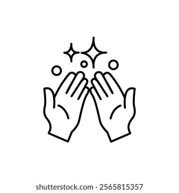clean hands icon, shiny palms, line vector illustration